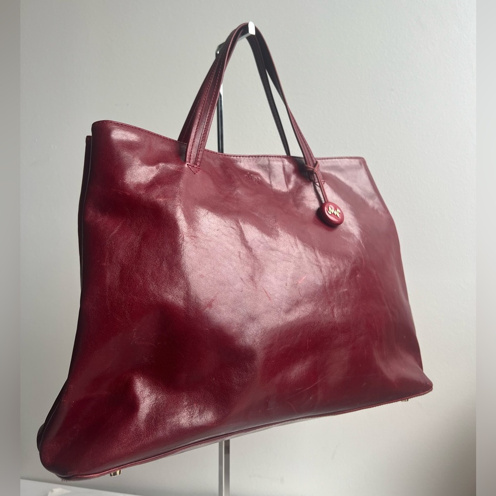 Vintage 90s Y2K Oxblood Leather Tote‎ Bag Structured Patina Minimalist Work Bag